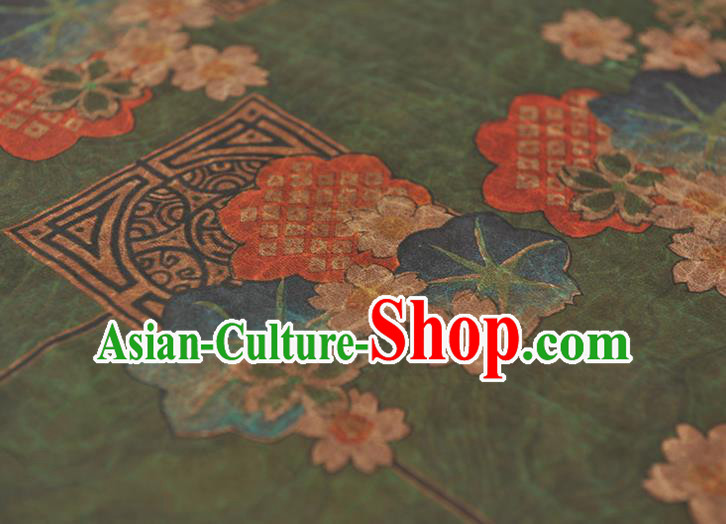 Chinese Classical Blossom Pattern Silk Fabric Traditional Cheongsam Cloth Green Gambiered Guangdong Gauze Material