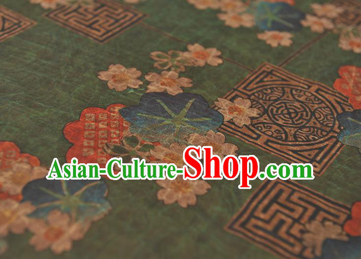 Chinese Classical Blossom Pattern Silk Fabric Traditional Cheongsam Cloth Green Gambiered Guangdong Gauze Material