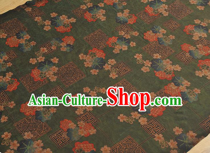 Chinese Classical Blossom Pattern Silk Fabric Traditional Cheongsam Cloth Green Gambiered Guangdong Gauze Material