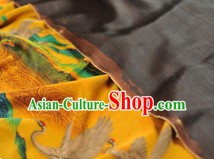 Chinese Classical Crane Pattern Silk Fabric Traditional Yellow Gambiered Guangdong Gauze Cheongsam Cloth Material
