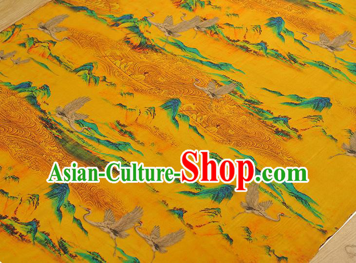 Chinese Classical Crane Pattern Silk Fabric Traditional Yellow Gambiered Guangdong Gauze Cheongsam Cloth Material