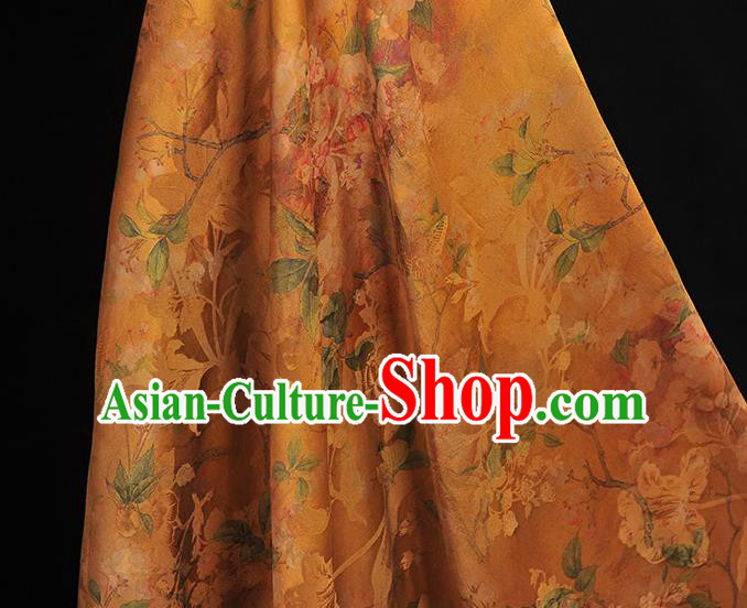 Chinese Classical Begonia Pattern Gambiered Guangdong Gauze Cheongsam Cloth Material Traditional Ginger Silk Fabric