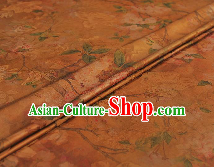 Chinese Classical Begonia Pattern Gambiered Guangdong Gauze Cheongsam Cloth Material Traditional Ginger Silk Fabric