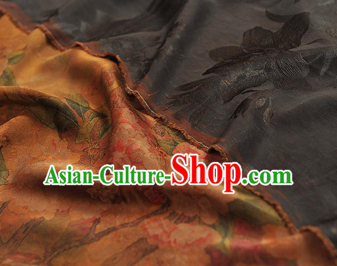 Chinese Classical Begonia Pattern Gambiered Guangdong Gauze Cheongsam Cloth Material Traditional Ginger Silk Fabric