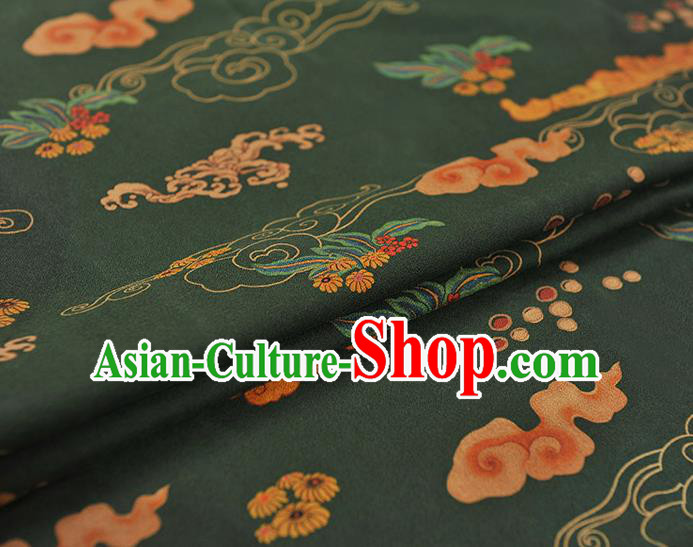 Chinese Traditional Cheongsam Atrovirens Silk Fabric Classical Clouds Pattern Gambiered Guangdong Gauze Cloth Material