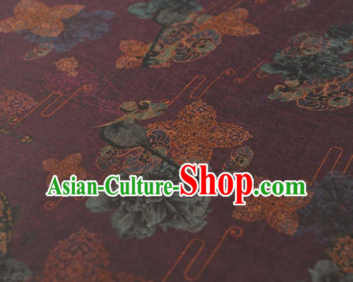 Top Chinese Traditional Cheongsam Lute Pattern Purple Silk Fabric Craquelure Gambiered Guangdong Gauze