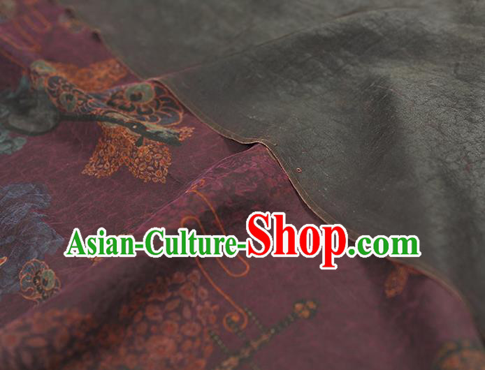 Top Chinese Traditional Cheongsam Lute Pattern Purple Silk Fabric Craquelure Gambiered Guangdong Gauze