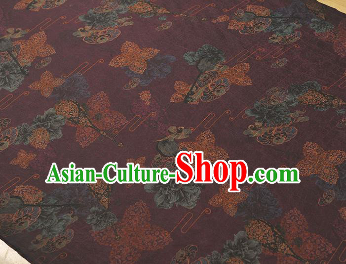 Top Chinese Traditional Cheongsam Lute Pattern Purple Silk Fabric Craquelure Gambiered Guangdong Gauze