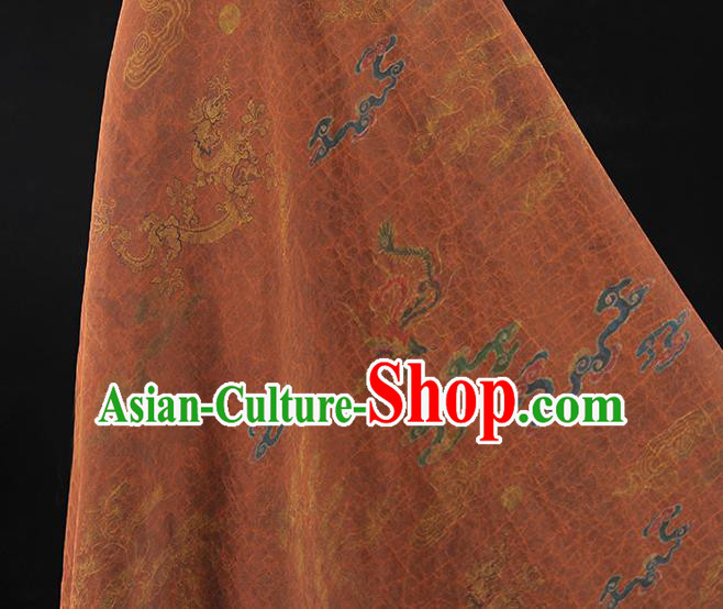 Top Chinese Cheongsam Traditional Cloud Dragon Pattern Brown Silk Fabric Gambiered Guangdong Gauze