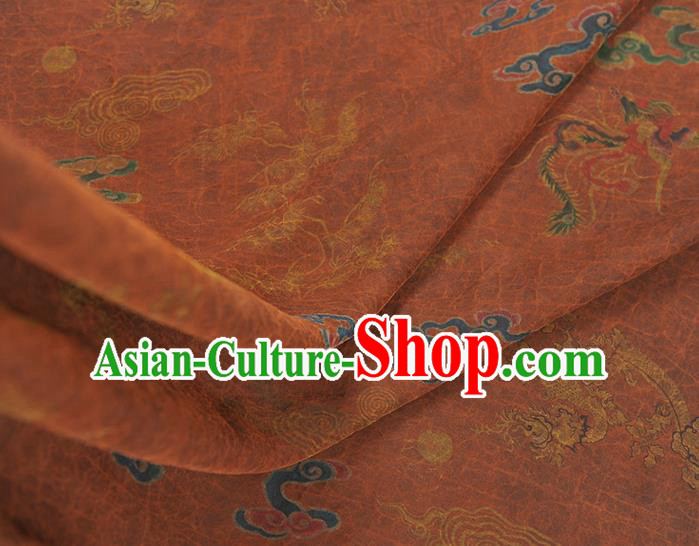 Top Chinese Cheongsam Traditional Cloud Dragon Pattern Brown Silk Fabric Gambiered Guangdong Gauze