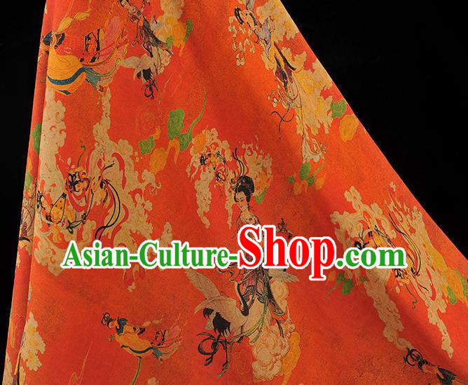Top Grade Cheongsam Red Gambiered Guangdong Gauze Fabric Chinese Traditional Goddess Pattern Silk Drapery