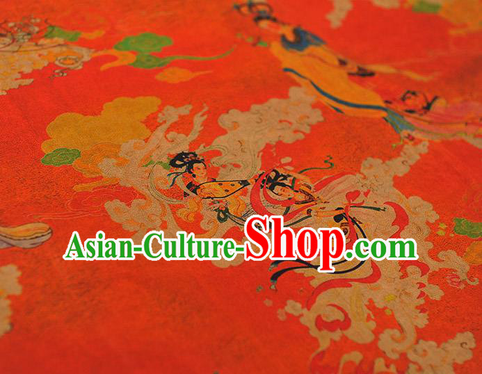 Top Grade Cheongsam Red Gambiered Guangdong Gauze Fabric Chinese Traditional Goddess Pattern Silk Drapery