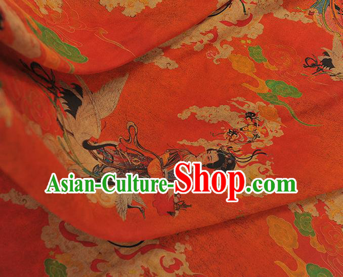 Top Grade Cheongsam Red Gambiered Guangdong Gauze Fabric Chinese Traditional Goddess Pattern Silk Drapery