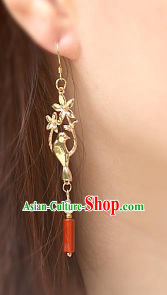 Handmade Chinese National New Year Earrings Traditional Cheongsam Classical Golden Bird Ear Accessories