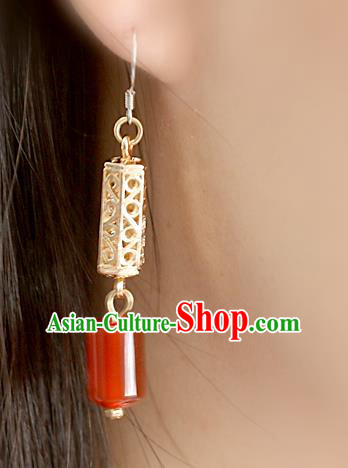Handmade Traditional Agate Ear Accessories Chinese National New Year Golden Earrings