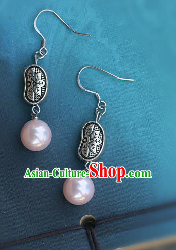 Handmade Traditional Classical Carving Lotus Ear Accessories Chinese National Silver Earrings