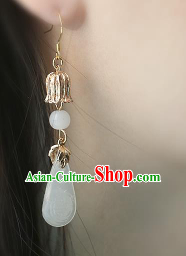 Handmade Traditional White Glass Ear Accessories Chinese Hanfu Jewelry National Golden Convallaria Earrings