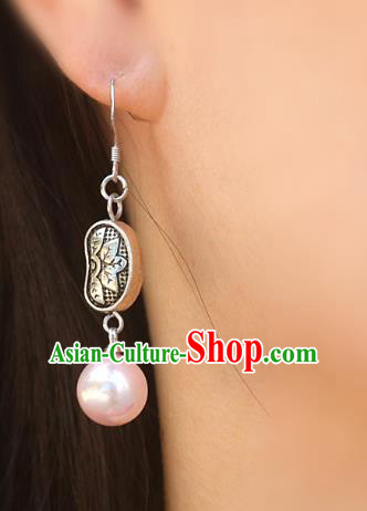 Handmade Traditional Classical Carving Lotus Ear Accessories Chinese National Silver Earrings