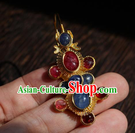 Handmade Traditional Ming Dynasty Ear Accessories Chinese Gems Jewelry Ancient Court Empress Earrings