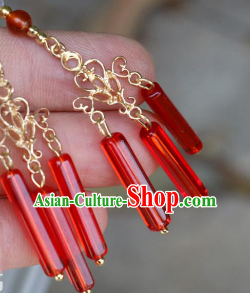 Handmade Traditional Classical Red Beads Tassel Ear Accessories Chinese National Earrings