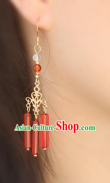 Handmade Traditional Classical Red Beads Tassel Ear Accessories Chinese National Earrings