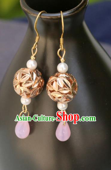 Handmade Traditional Classical Ear Accessories Chinese National Golden Bamboo Leaf Earrings