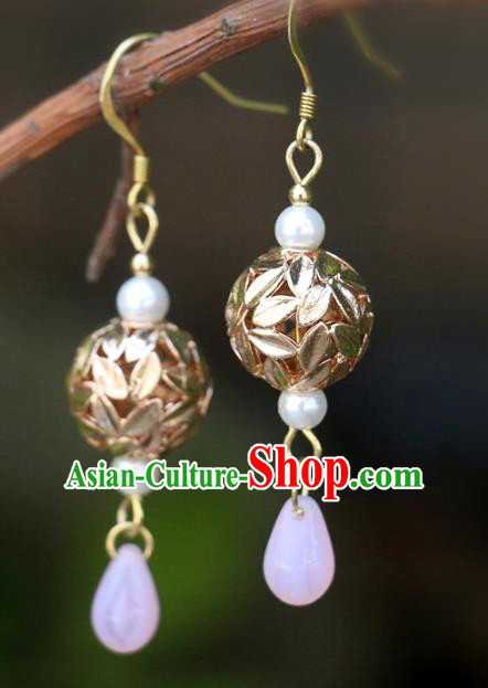 Handmade Traditional Classical Ear Accessories Chinese National Golden Bamboo Leaf Earrings