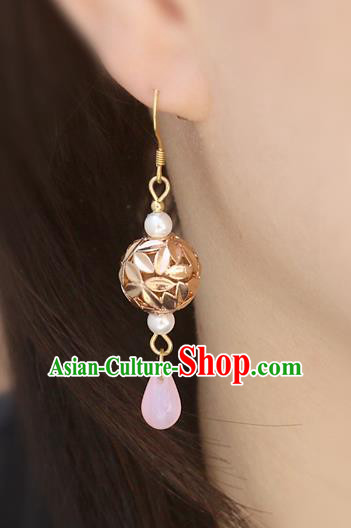 Handmade Traditional Classical Ear Accessories Chinese National Golden Bamboo Leaf Earrings