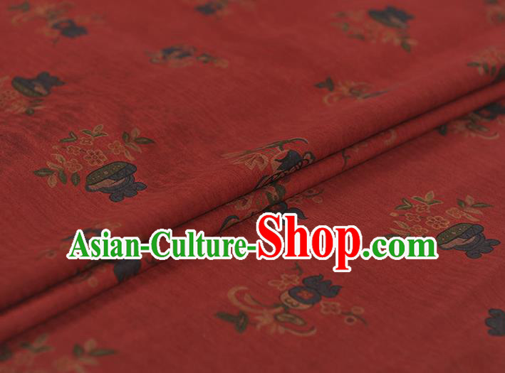 Top Grade Red Gambiered Guangdong Gauze Chinese Traditional Flowers Pattern Silk Drapery Cheongsam Fabric