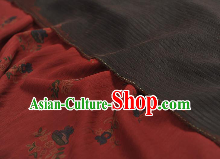 Top Grade Red Gambiered Guangdong Gauze Chinese Traditional Flowers Pattern Silk Drapery Cheongsam Fabric