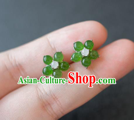 China Ancient Princess Jade Plum Blossom Ear Jewelry Accessories Traditional Qing Dynasty Earrings