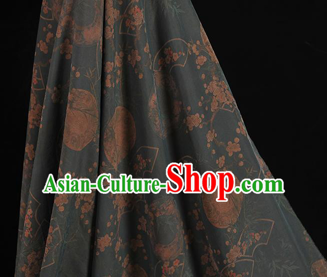 Top Chinese Traditional Peach Blossom Fan Pattern Silk Drapery Navy Gambiered Guangdong Gauze Cheongsam Fabric