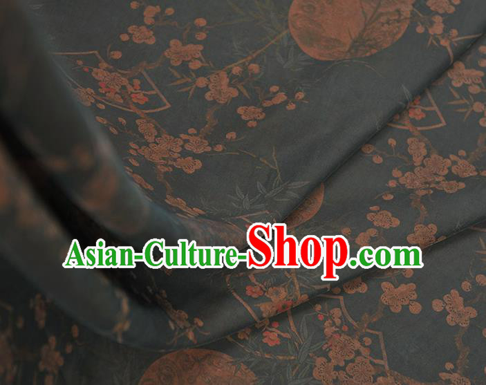 Top Chinese Traditional Peach Blossom Fan Pattern Silk Drapery Navy Gambiered Guangdong Gauze Cheongsam Fabric