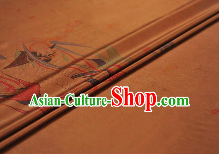 China Classical Cheongsam Gambiered Guangdong Gauze Cloth Traditional Flying Apsaras Pattern Silk Fabric