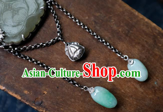 China Handmade National Silver Jewelry Accessories Traditional Jade Carving Lotus Necklace Pendant