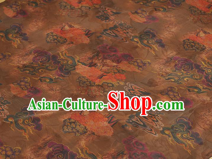 Top Chinese Cheongsam Fabric Brown Gambiered Guangdong Gauze Traditional Flowers Pattern Silk Drapery