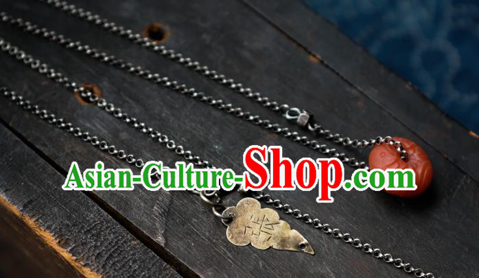 Handmade China Traditional Red Fish Necklace Pendant National Women Jewelry Silver Carving Accessories