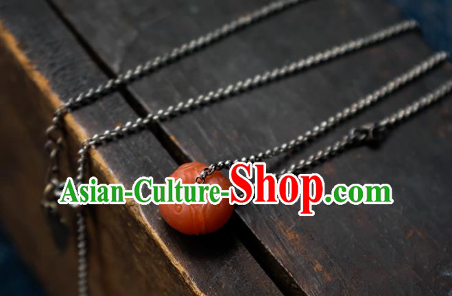 Handmade China Traditional Red Fish Necklace Pendant National Women Jewelry Silver Carving Accessories