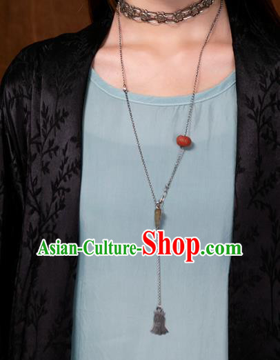 Handmade China Traditional Red Fish Necklace Pendant National Women Jewelry Silver Carving Accessories