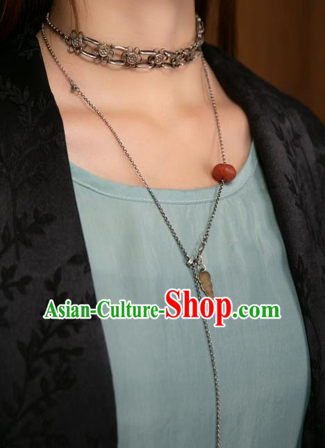 Handmade China Traditional Red Fish Necklace Pendant National Women Jewelry Silver Carving Accessories
