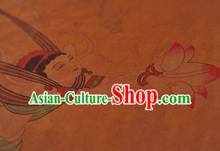 China Cheongsam Cloth Traditional Lotus Goddess Pattern Silk Fabric Classical Gambiered Guangdong Gauze