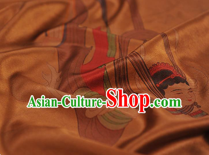China Cheongsam Cloth Traditional Lotus Goddess Pattern Silk Fabric Classical Gambiered Guangdong Gauze