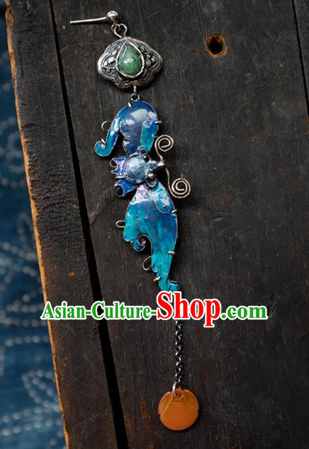 China National Blueing Bat Earrings Traditional Jade Jewelry Handmade Silver Ear Accessories