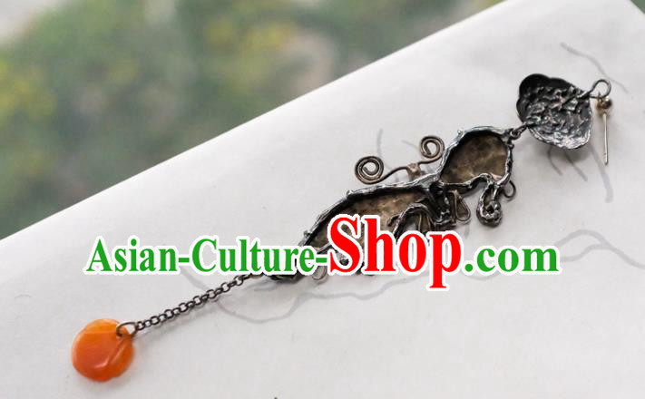 China National Blueing Bat Earrings Traditional Jade Jewelry Handmade Silver Ear Accessories