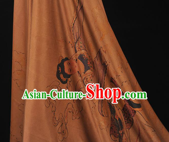 China Traditional Goddess Chang E Pattern Silk Fabric Classical Gambiered Guangdong Gauze Cheongsam Cloth