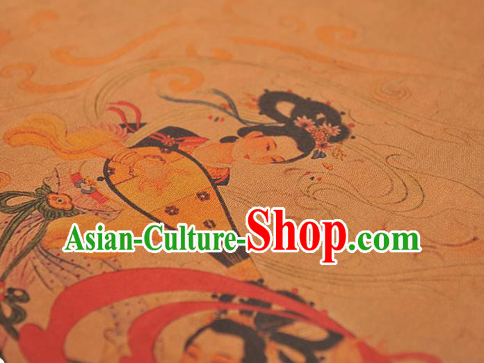 China Classical Gambiered Guangdong Gauze Cheongsam Cloth Traditional Lute Goddess Pattern Silk Fabric