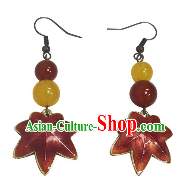 Handmade Chinese Traditional Earrings Red Maple Leaf Ear Accessories