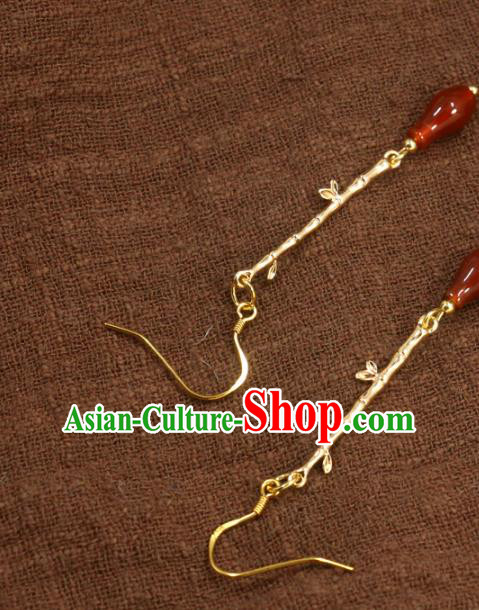 Handmade Chinese Traditional Golden Bamboo Ear Accessories National Hanfu Earrings