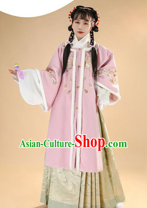 China Ming Dynasty Young Lady Hanfu Dress Traditional Ancient Noble Mistress Historical Winter Clothing Complete Set