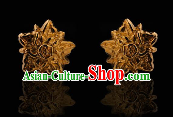 China Traditional Ming Dynasty Golden Lotus Hair Sticks Handmade Hair Accessories Ancient Queen Hairpin
